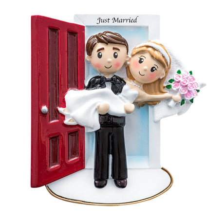 Personalized Our First Christmas Married Ornament - Wedding Couple on Threshold