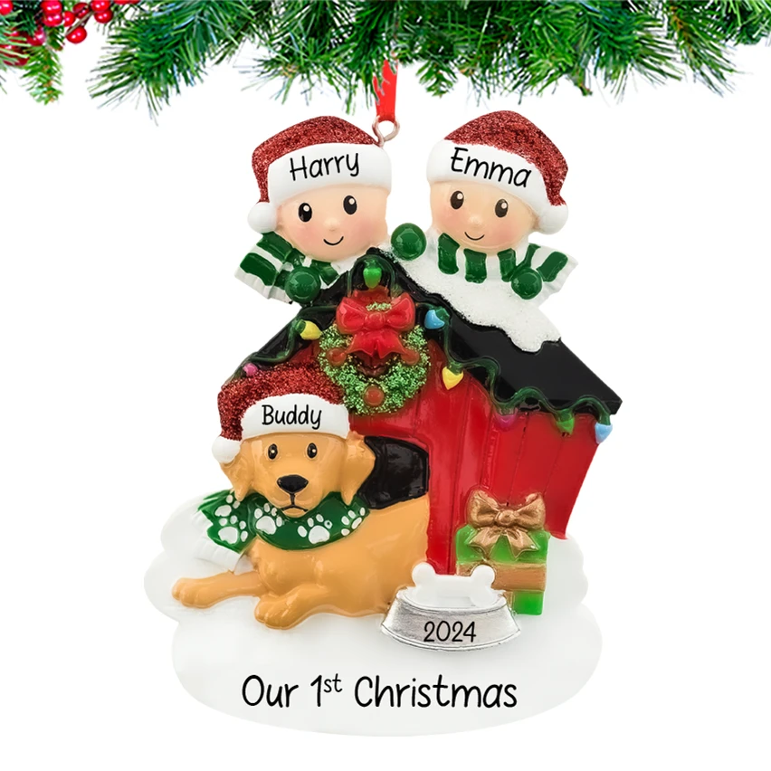 Personalized Couple with Dog Christmas Ornament