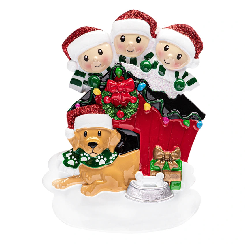 Personalized Family of 3 with Dog Christmas Ornament