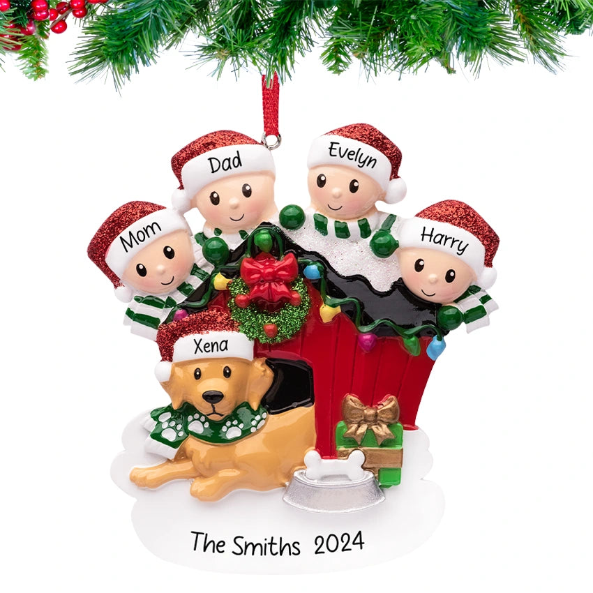 Personalized Family of 4 with Dog Christmas Ornament