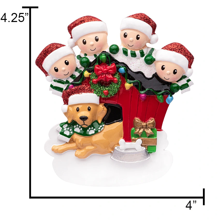 Personalized Family of 4 with Dog Christmas Ornament