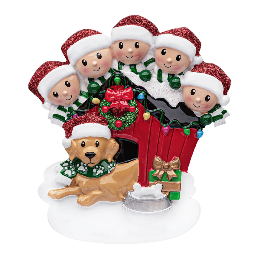 Personalized Family of 5 with Dog Christmas Ornament