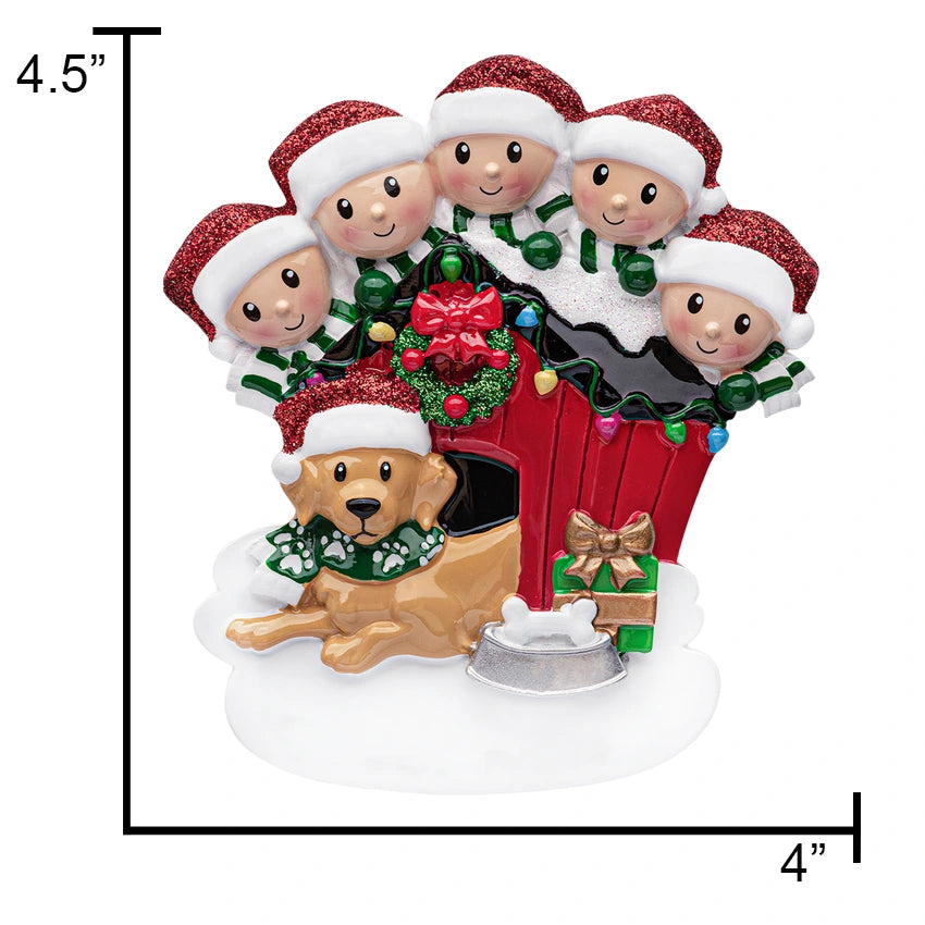 Personalized Family of 5 with Dog Christmas Ornament