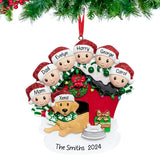 Personalized Family of 6 with Dog Christmas Tree Ornament