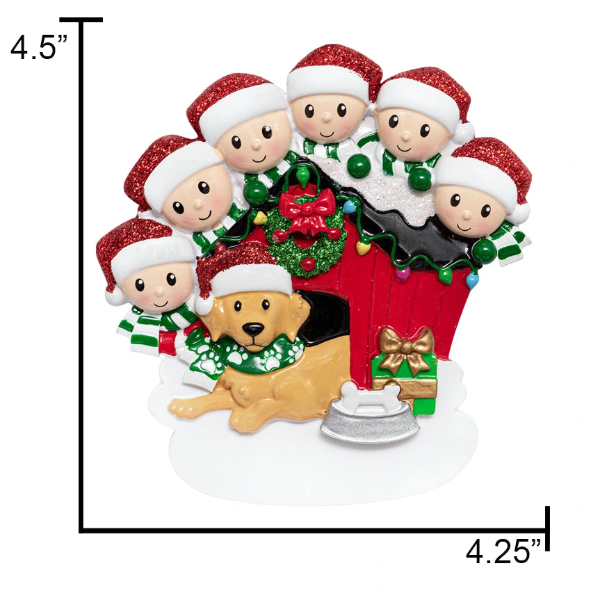 Personalized Family of 6 with Dog Christmas Tree Ornament