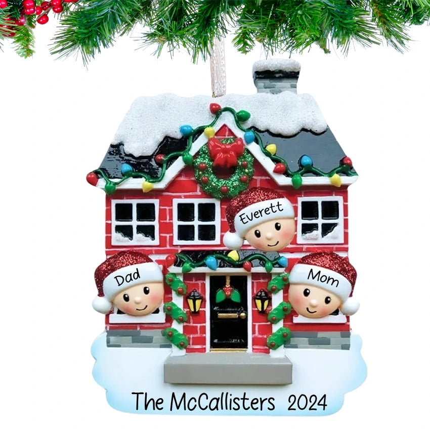 Personalized Christmas House Family of 3 Ornament