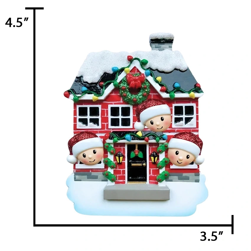 Personalized Christmas House Family of 3 Ornament