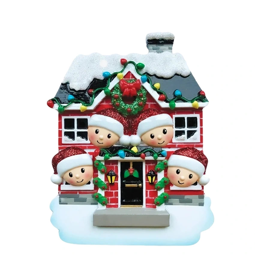 Personalized Christmas House Family of 4 Ornament