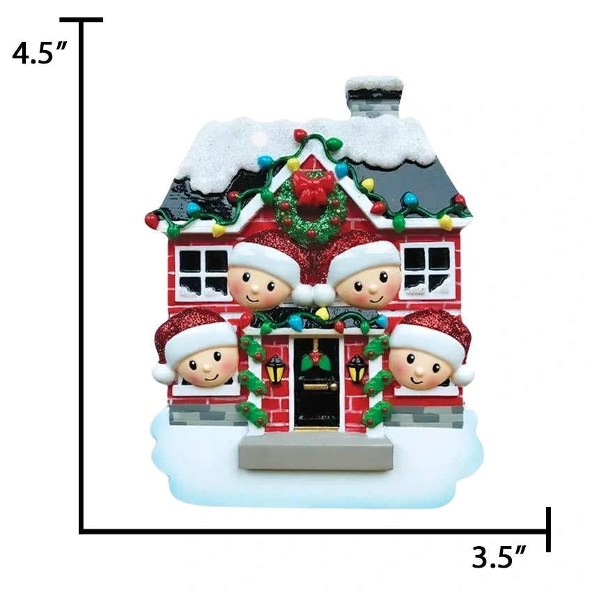 Personalized Christmas House Family of 4 Ornament