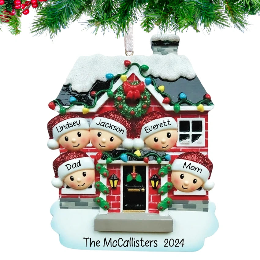 Personalized Christmas House Family of 5 Ornament