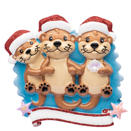 Personalized Otter Family of 3 Christmas Ornament