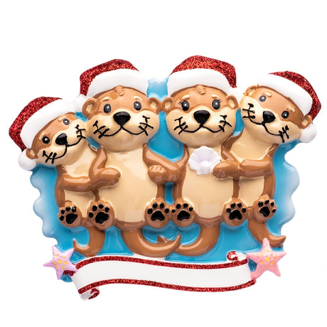 Personalized Otter Family of 4 Christmas Ornament