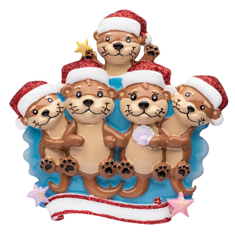 Personalized Otter Family of 5 Christmas Ornament