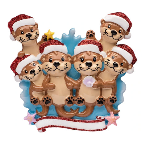 Personalized Otter Family of 6 Christmas Ornament