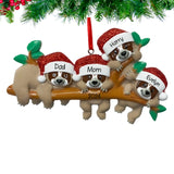 Personalized Sloth Family of 4 Christmas Ornament