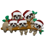 Personalized Sloth Family of 5 Christmas Ornament