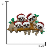 Personalized Sloth Family of 5 Christmas Ornament