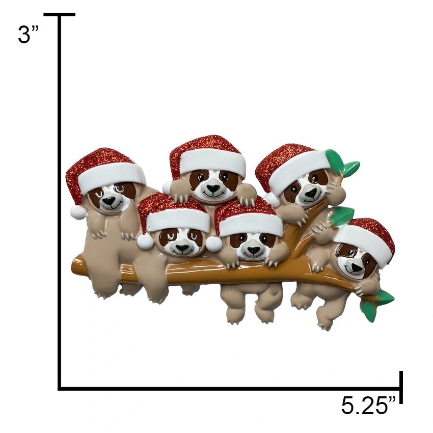 Personalized Sloth Family of 6 Christmas Ornament