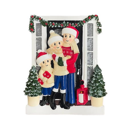 Personalized Door Family of 3 Christmas Ornament