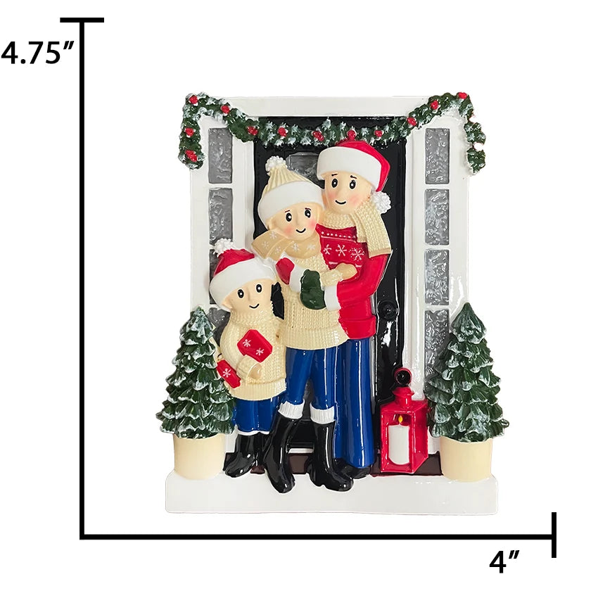 Personalized Door Family of 3 Christmas Ornament