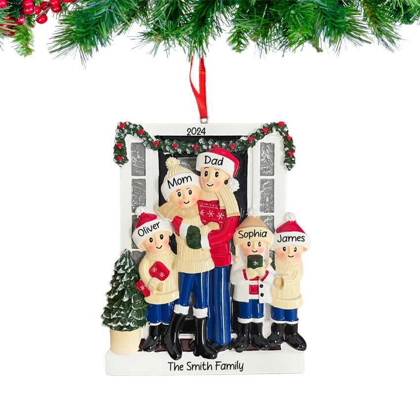 Personalized Door Family of 5 Christmas Ornament