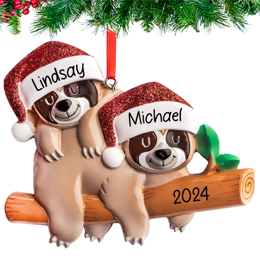 Personalized Sloth Couple Christmas Ornament