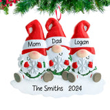 Personalized Gnome Family of 3 Christmas Ornament