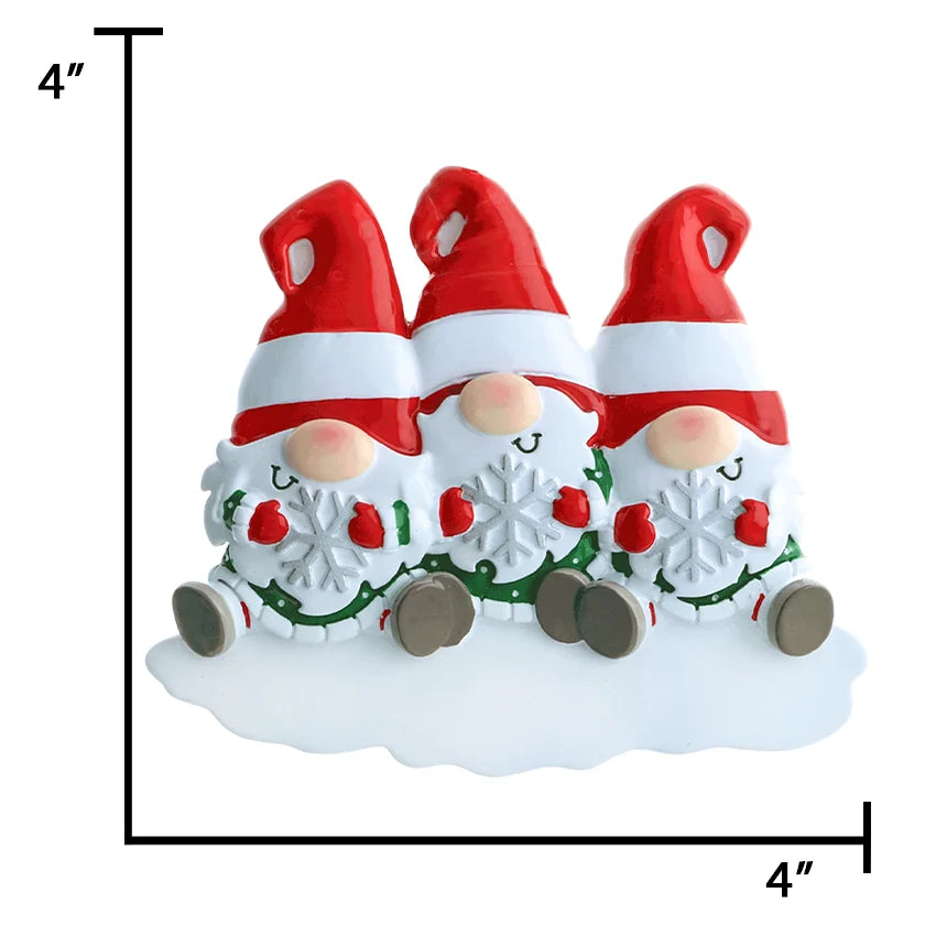 Personalized Gnome Family of 3 Christmas Ornament