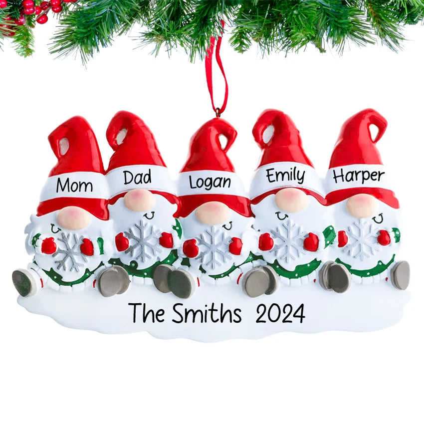 Personalized Gnome Family of 5 Christmas Ornament