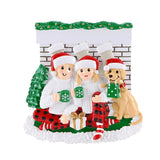 Personalized Fireplace Couple with Dog Christmas Ornament