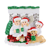 Personalized Fireplace Family of 3 with Dog Christmas Ornament