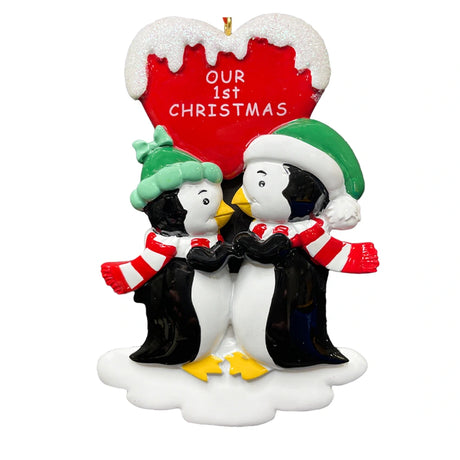 Personalized Kissing Penguin Couple Christmas Ornament