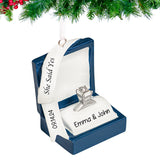 Personalized Engagement Ring Box Christmas Ornament Blue