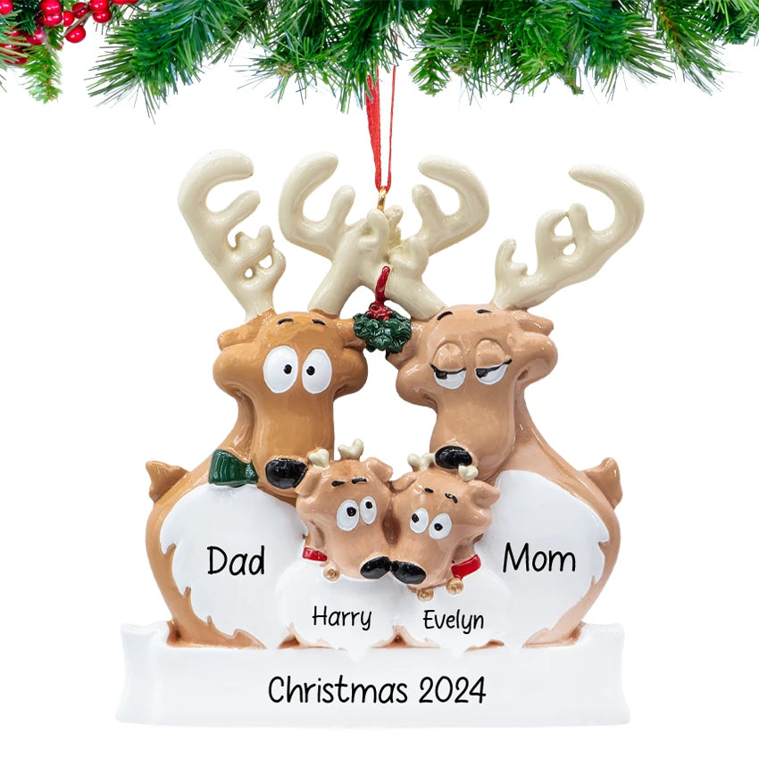 Custom Reindeer Family of 4 Ornament for Christmas Tree