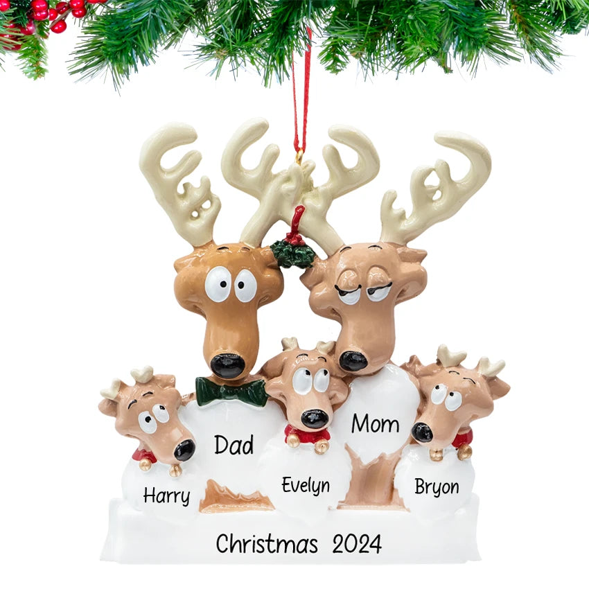 Custom Reindeer Family of 5 Ornament for Christmas Tree