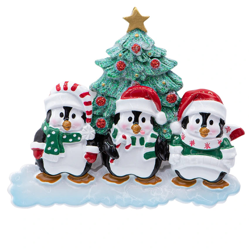 Customized Penguin Family of 3 Christmas Ornament