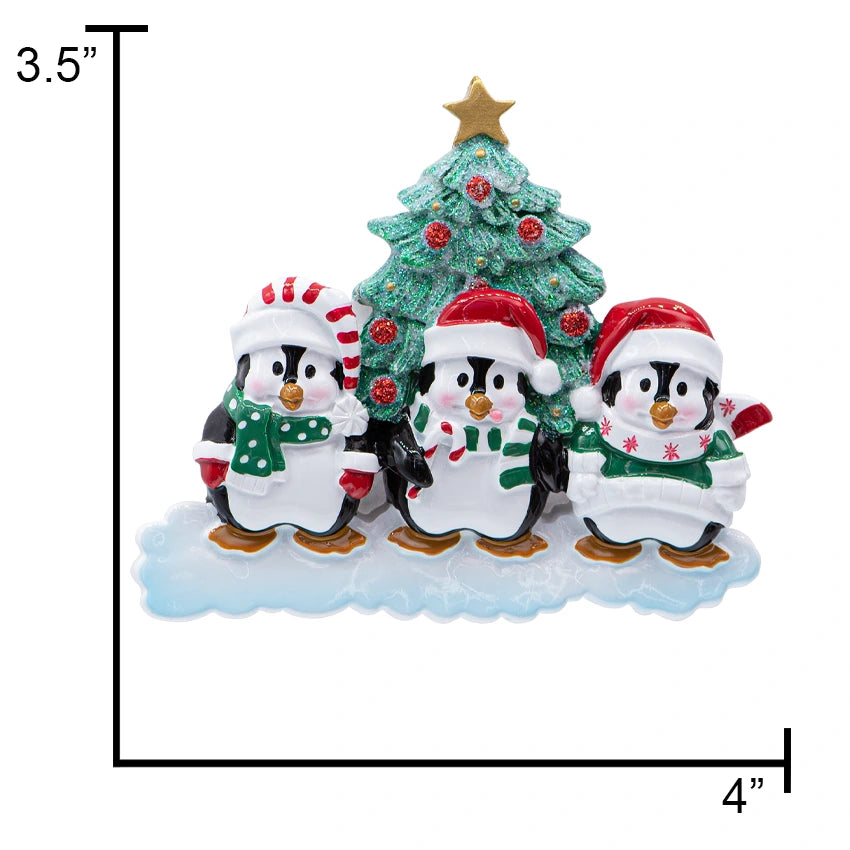 Customized Penguin Family of 3 Christmas Ornament