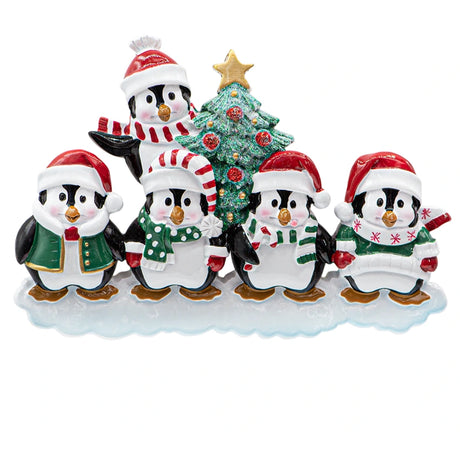 Customized Penguin Family of 5 Christmas Ornament