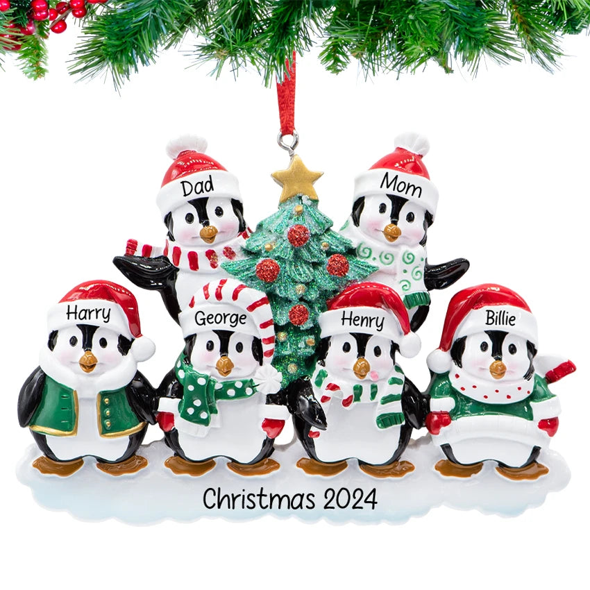 Customized Penguin Family of 6 Christmas Ornament