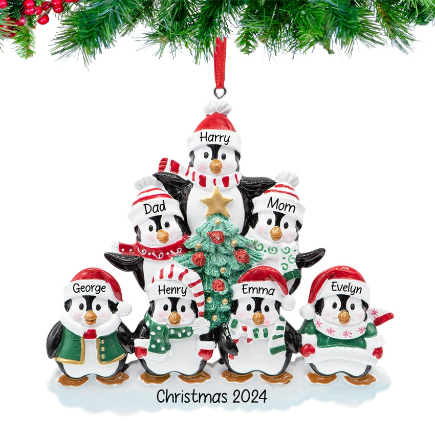 Customized Penguin Family of 7 Christmas Ornament