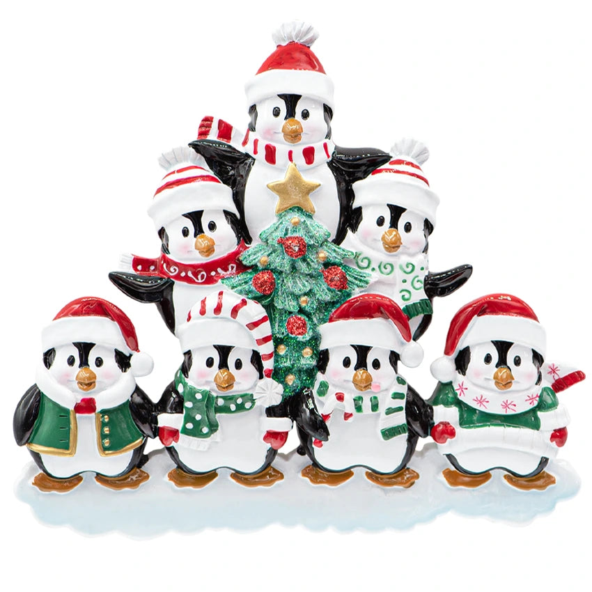 Customized Penguin Family of 7 Christmas Ornament