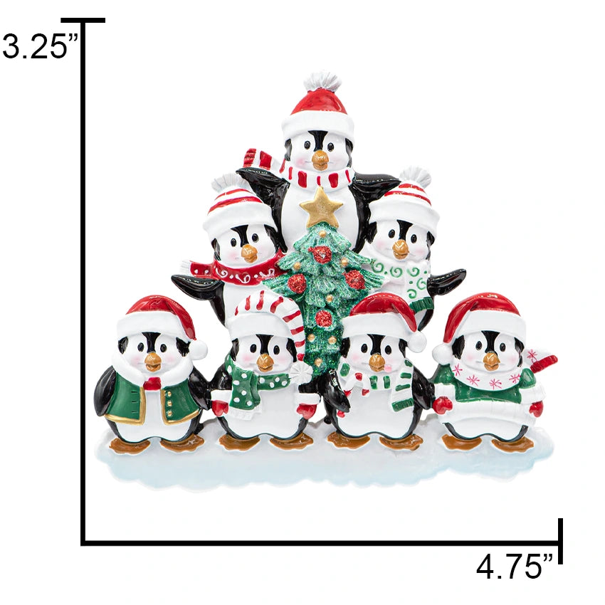 Customized Penguin Family of 7 Christmas Ornament