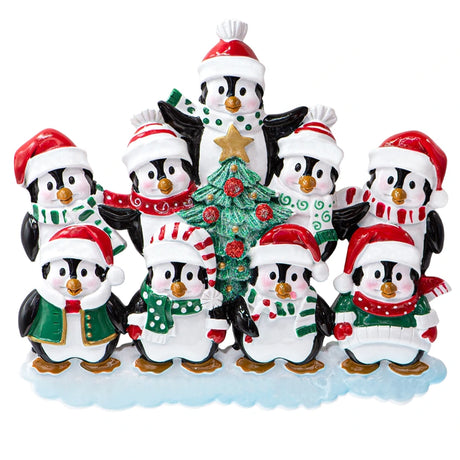 Customized Penguin Family of 9 Christmas Ornament