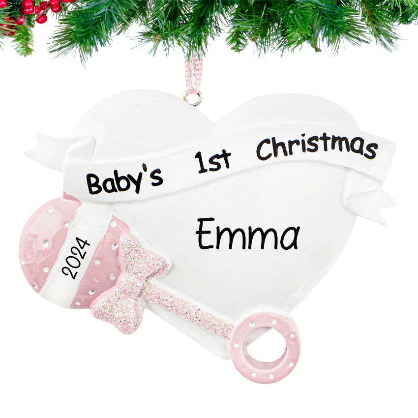 Personalized Baby's First Christmas Ornament - Baby Rattle Ornament