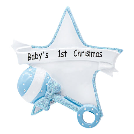 Personalized Baby's First Christmas Ornament - Baby Boy Rattle Ornament