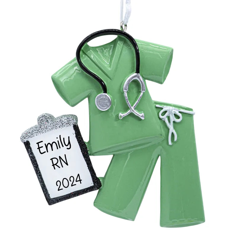 Personalized Green Scrubs Christmas Ornament