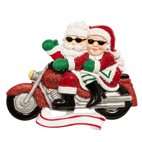 Personalized Santa Couple on Motorcycle Christmas Ornament