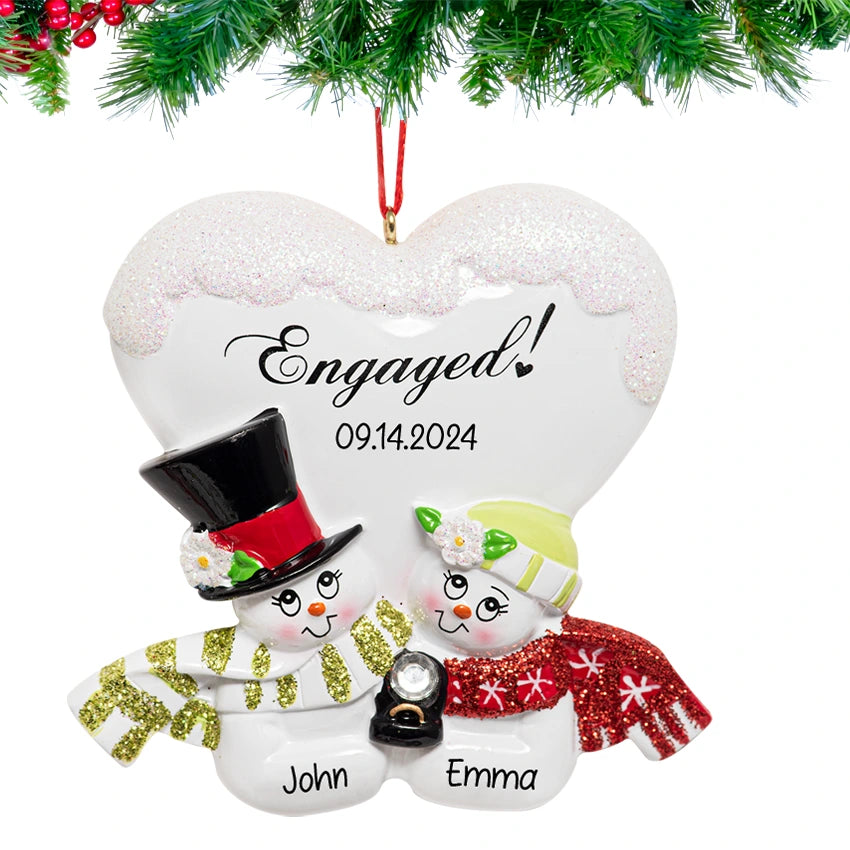 Personalized Engaged Snowman Couple Ornament