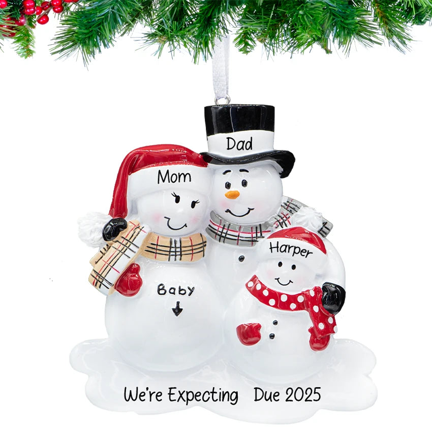 Personalized Soon to be Family of 4 Snowman Christmas Ornament