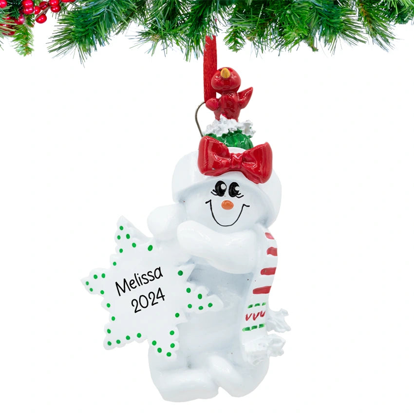 Snowman with Bird Nest Personalized Christmas Ornament